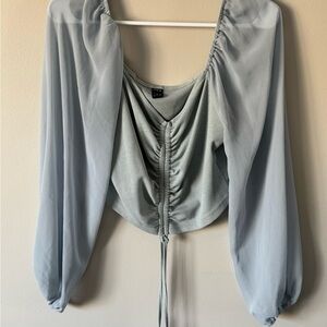 SHEIN Light Blue Ruched Blouse
